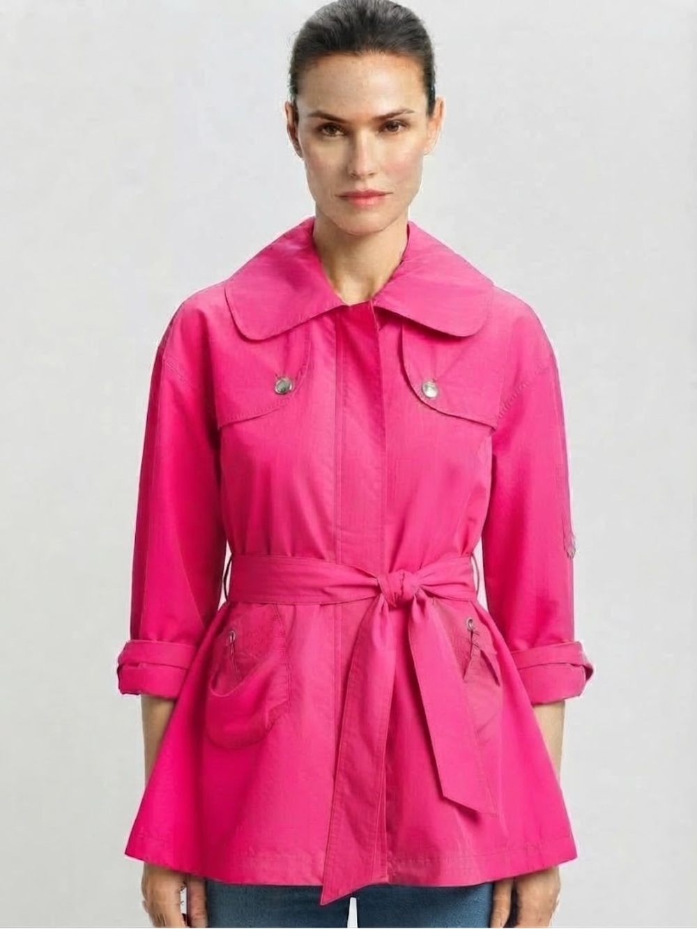 Bernardo, Vintage Y2K Bright Pink Lightweight Anorak Jacket, Pink, M